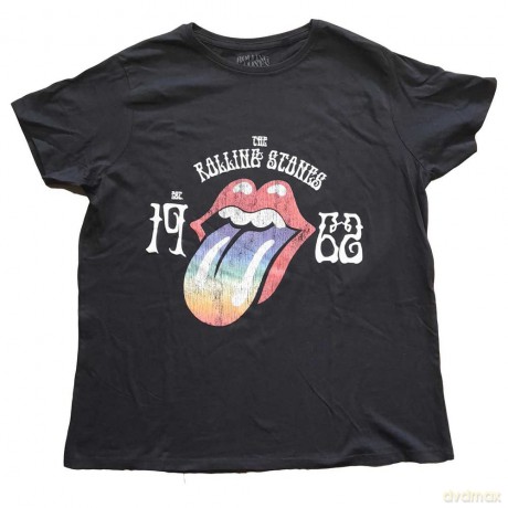 Rolling Stones - The: The Rolling Stones Ladies T-Shirt: Sixty Rainbow Tongue '62 (Black) (Puff Print) (XXXX-Large)