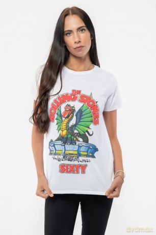 Rolling Stones - The: The Rolling Stones Ladies T-Shirt: Sixty Stadium Dragon (White) (Puff Print) (Small)