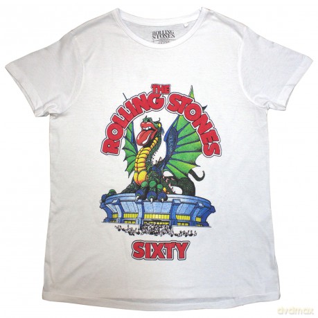 Rolling Stones - The: The Rolling Stones Ladies T-Shirt: Sixty Stadium Dragon (White) (Puff Print) (X-Large)