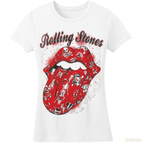 Rolling Stones - The: The Rolling Stones Ladies T-Shirt: Tattoo Flash (White) (X-Small)