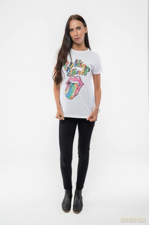 Rolling Stones - The: The Rolling Stones Ladies T-Shirt: Tie Dye Tongue (White) (12)