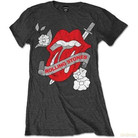Rolling Stones - The: The Rolling Stones Ladies T-Shirt: Vintage Tattoo (Charcoal Grey) (XX-Large)