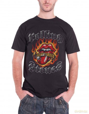 Rolling Stones: The Men's Tee: Flaming Tattoo Tongue (Large)