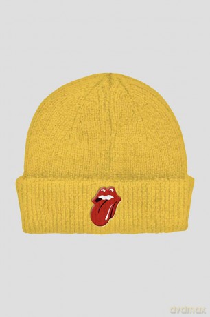 Rolling Stones - The: The Rolling Stones Unisex Beanie Hat: 72 Tongue (Mustard Yellow) (Roll Up)