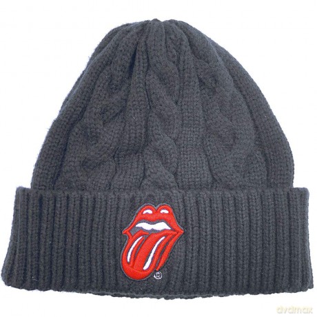 Cappello A Cuffia Classic Tongue: The Rolling Stones Unisex Beanie Hat: Classic Tongue (Black) (Cable Knit)