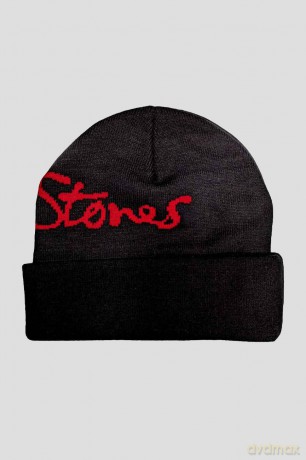 Rolling Stones - The: The Rolling Stones Unisex Beanie Hat: Embellished Classic Tongue (Black) (Back Print)