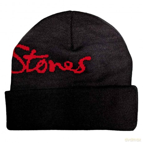 Rolling Stones - The: The Rolling Stones Unisex Beanie Hat: Embellished Classic Tongue (Black) (Back Print)