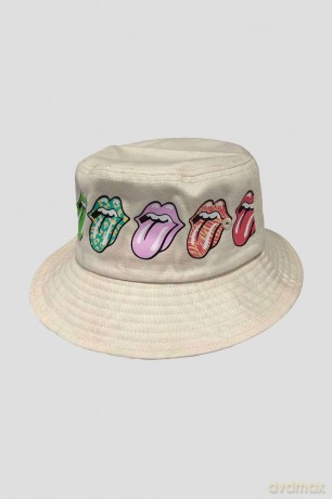 Rolling Stones - The: The Rolling Stones Unisex Bucket Hat: Multi-Tongue Pattern (Natural) (Large/X-Large)