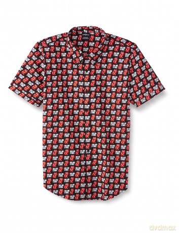 Rolling Stones - The: The Rolling Stones Unisex Casual Shirt: Tongue and Text (Black) (All Over Print) (Large)