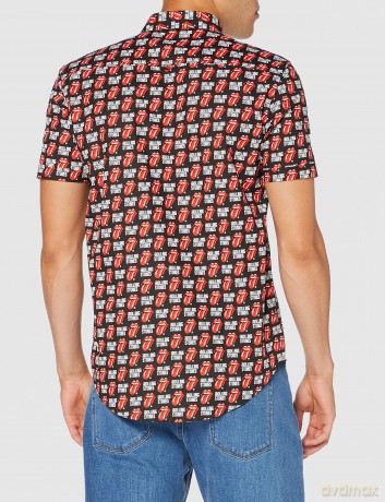 Rolling Stones - The: The Rolling Stones Unisex Casual Shirt: Tongue and Text (Black) (All Over Print) (Medium)