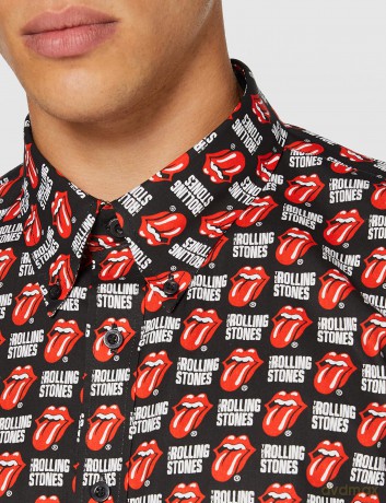 Rolling Stones - The: The Rolling Stones Unisex Casual Shirt: Tongue and Text (Black) (All Over Print) (Small)