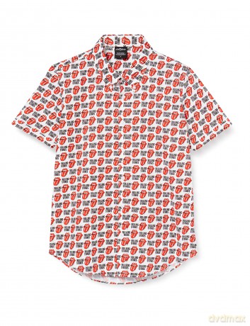Rolling Stones - The: The Rolling Stones Unisex Casual Shirt: Tongue and Text (White) (All Over Print) (Large)