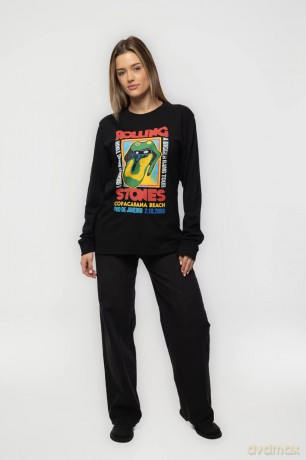Rolling Stones - The: The Rolling Stones Unisex Long Sleeve T-Shirt: Copacabana Beach (Black) (Medium)
