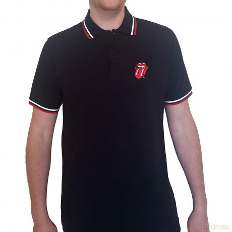 Rolling Stones - The: The Rolling Stones Unisex Polo Shirt: Classic Tongue (Black) (Medium)