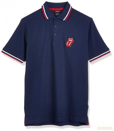 Rolling Stones - The: The Rolling Stones Unisex Polo Shirt: Classic Tongue (Navy Blue) (XX-Large)
