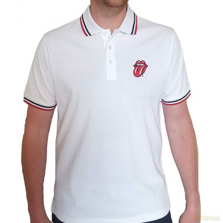 Rolling Stones - The: The Rolling Stones Unisex Polo Shirt: Classic Tongue (White) (Large)