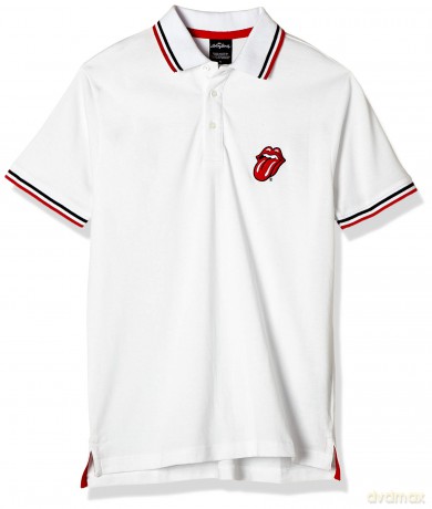 Rolling Stones - The: The Rolling Stones Unisex Polo Shirt: Classic Tongue (White) (XX-Large)
