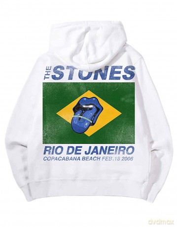Rolling Stones - The: The Rolling Stones Unisex Pullover Hoodie: Copacabana (White) (Back Print) (Large)