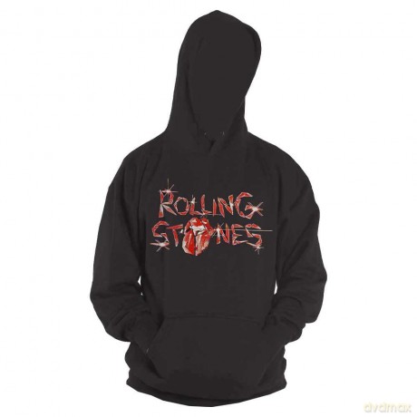 Rolling Stones - The: The Rolling Stones Unisex Pullover Hoodie: Hackney Diamonds Glass Logo (Black) (Back Print) (Large)