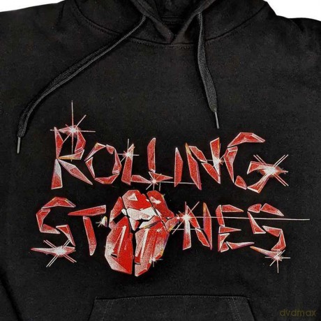 Rolling Stones - The: The Rolling Stones Unisex Pullover Hoodie: Hackney Diamonds Glass Logo (Black) (Back Print) (Medium)
