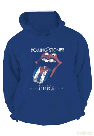 Rolling Stones - The: The Rolling Stones Unisex Pullover Hoodie: Havana Cuba (Navy Blue) (Medium)