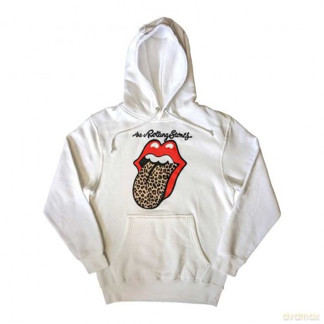 Rolling Stones - The: The Rolling Stones Unisex Pullover Hoodie: Leopard Tongue (White) (Medium)