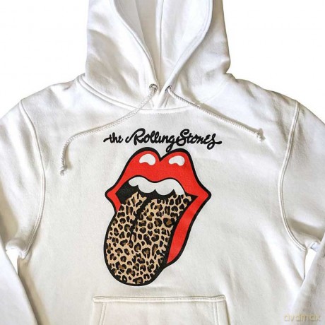 Rolling Stones - The: The Rolling Stones Unisex Pullover Hoodie: Leopard Tongue (White) (Medium)