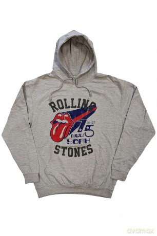 Rolling Stones - The: The Rolling Stones Unisex Pullover Hoodie: New York '75 (Grey) (Large)