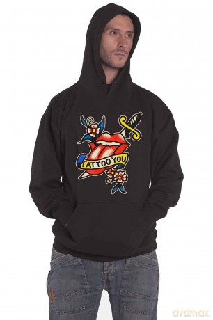 Rolling Stones - The: The Rolling Stones Unisex Pullover Hoodie: Tattoo You Lick (Black) (Medium)