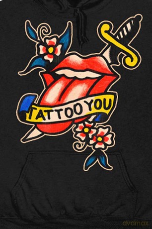 Rolling Stones - The: The Rolling Stones Unisex Pullover Hoodie: Tattoo You Lick (Black) (Medium)