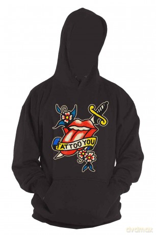 Rolling Stones - The: The Rolling Stones Unisex Pullover Hoodie: Tattoo You Lick (Black) (Medium)