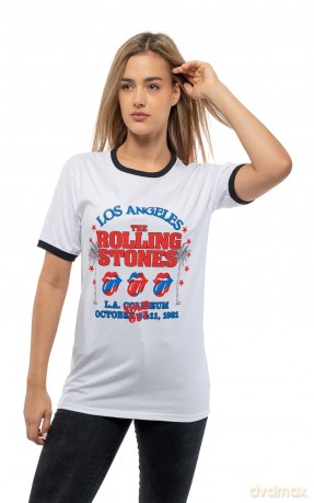 Rolling Stones - The: The Rolling Stones Unisex Ringer T-Shirt: American LA Tour (White) (Small)