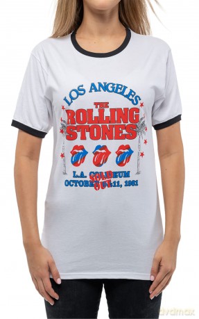 Rolling Stones - The: The Rolling Stones Unisex Ringer T-Shirt: American LA Tour (White) (Small)