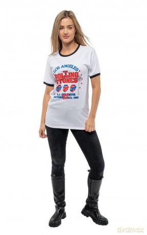 Rolling Stones - The: The Rolling Stones Unisex Ringer T-Shirt: American LA Tour (White) (Small)