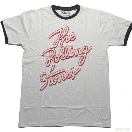 Rolling Stones - The: The Rolling Stones Unisex Ringer T-Shirt: Signature Logo (White) (Small)