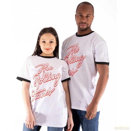 Rolling Stones - The: The Rolling Stones Unisex Ringer T-Shirt: Signature Logo (White) (X-Large)