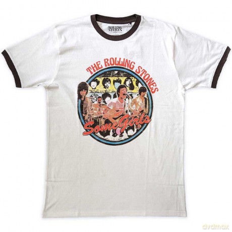 Rolling Stones - The: The Rolling Stones Unisex Ringer T-Shirt: Some Girls Circle (White) (Small)