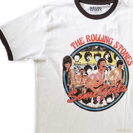 Rolling Stones - The: The Rolling Stones Unisex Ringer T-Shirt: Some Girls Circle (White) (Small)