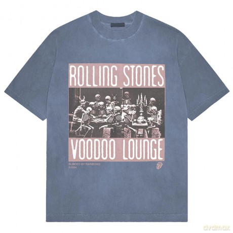 Rolling Stones - The: The Rolling Stones Unisex Stone Wash T-Shirt: Voodoo Skulls (Denim Blue) (Medium)