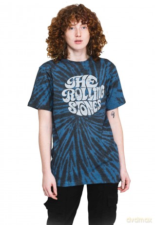 Rolling Stones - The: The Rolling Stones Unisex T-Shirt: 70's Logo (Dip-Dye On Black) (Wash Collection) (Medium)