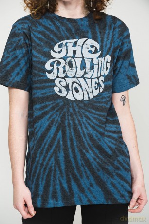 Rolling Stones - The: The Rolling Stones Unisex T-Shirt: 70's Logo (Dip-Dye On Black) (Wash Collection) (Medium)