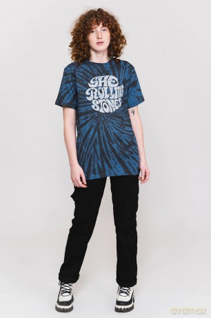 Rolling Stones - The: The Rolling Stones Unisex T-Shirt: 70's Logo (Dip-Dye On Black) (Wash Collection) (Medium)