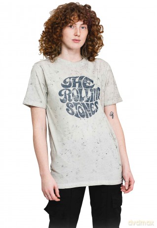 Rolling Stones - The: The Rolling Stones Unisex T-Shirt: 70's Logo (Dip-Dye On White) (Wash Collection) (Large)