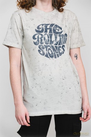 Rolling Stones - The: The Rolling Stones Unisex T-Shirt: 70's Logo (Dip-Dye On White) (Wash Collection) (Large)