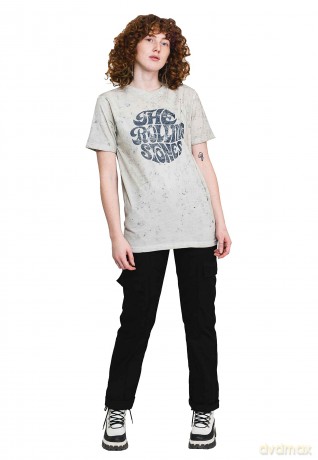 Rolling Stones - The: The Rolling Stones Unisex T-Shirt: 70's Logo (Dip-Dye On White) (Wash Collection) (Medium)