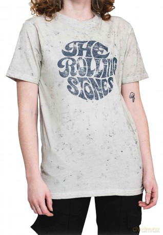 Rolling Stones - The: The Rolling Stones Unisex T-Shirt: 70's Logo (Dip-Dye On White) (Wash Collection) (Medium)