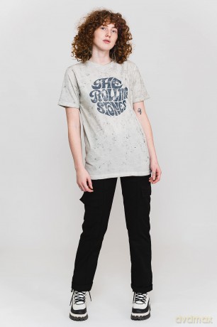 Rolling Stones - The: The Rolling Stones Unisex T-Shirt: 70's Logo (Dip-Dye On White) (Wash Collection) (Small)
