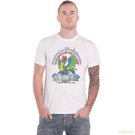 Rolling Stones - The: The Rolling Stones Unisex T-Shirt: 81 Tour Dragon (White) (Back Print) (X-Large)