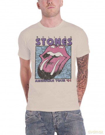 Rolling Stones - The: The Rolling Stones Unisex T-Shirt: American Tour Map (Natural) (Medium)