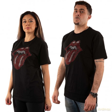 Rolling Stones - The: The Rolling Stones Unisex T-Shirt: Classic Tongue (Black) (Embellished) (Large)